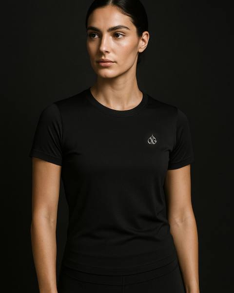 Studio Tee — fitted training tee with gold chest mark
